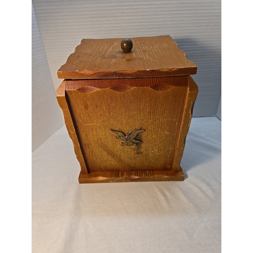 Vintage Mid Century Patriotic Eagle‎ Wooden Canister 8.5" x 7.5" Grannycore